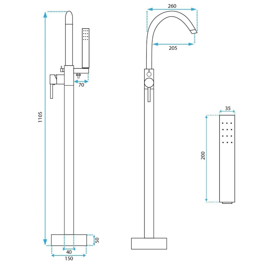 bateria wannowa podłogowa Rea nowoczesna bateria złota podłogowa armatura wannowa Rea Clark bateria podłogowa z powłoką PVD elegancka bateria do łazie