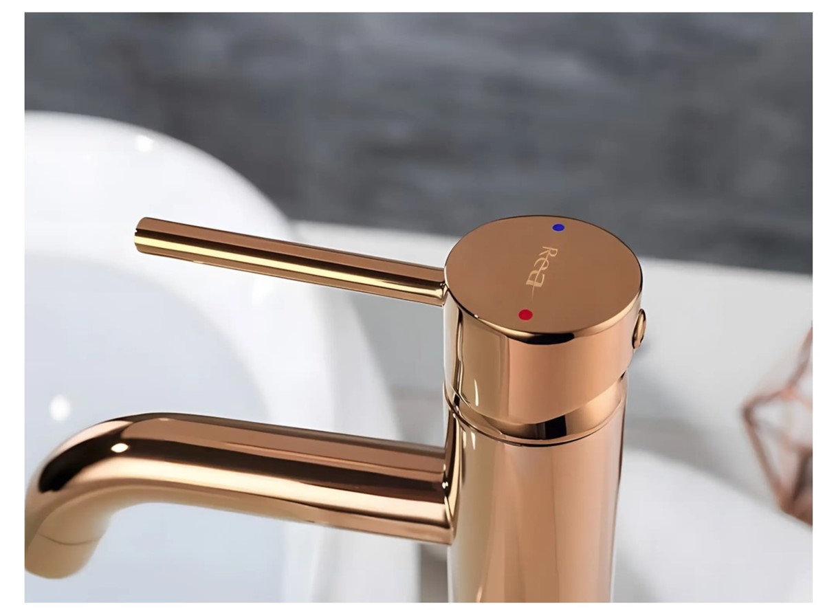 Bateria umywalkowa złota Bateria nablatowa łazienkowa Złota bateria umywalkowa glamour Nowoczesna bateria umywalkowa Rea Bateria umywalkowa z głowicą