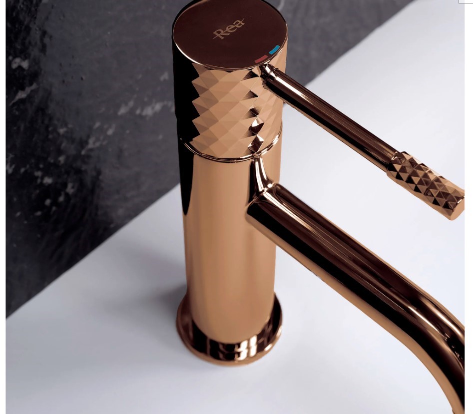 Bateria umywalkowa Rea Lungo Diamond Miedź Niska