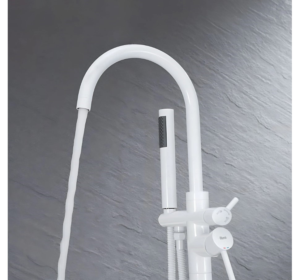 bateria wannowa podłogowa Rea nowoczesna bateria złota podłogowa armatura wannowa Rea Clark bateria podłogowa z powłoką PVD elegancka bateria do łazie