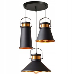 LAMPA WISZĄCA METALOWA LOFT POTRÓJNA ASTI ABC BLACK GOLD