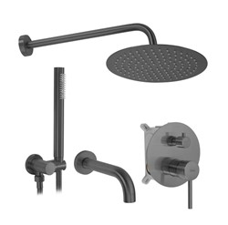 Zestaw prysznicowo-wannowy podtynkowy złoty szczotkowany Złoty zestaw prysznicowy z deszczownicą ultra cienką Podtynkowa bateria prysznicowo-wannowa w