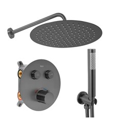 Zestaw natryskowy podtynkowy czarny metalik Prysznic z ultra cienką deszczownicą Nowoczesne zestawy prysznicowe Rea System Anti-Calc w zestawach natry