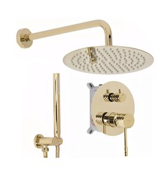 Zestaw natryskowy podtynkowy złoty szczotkowany Prysznic z ultra cienką kwadratową deszczownicą Minimalistyczne zestawy prysznicowe Rea System Anti-Ca
