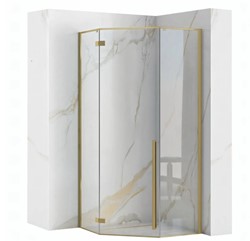 Kabina narożna ze złotymi profilami Rea Diamond Gold Transparentna kabina prysznicowa z powłoką Easy Clean Stylowa kabina prysznicowa 90x90 z uchylnym