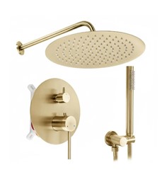 Zestaw natryskowy podtynkowy złoty szczotkowany Prysznic z ultra cienką kwadratową deszczownicą Minimalistyczne zestawy prysznicowe Rea System Anti-Ca