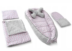 Zestaw 5w1 KOKON MINKY PINK/GREY ZIG ZAG