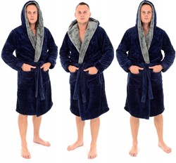 MIĘKKI MĘSKI SZLAFROK JORDAN NAVY/GREY L