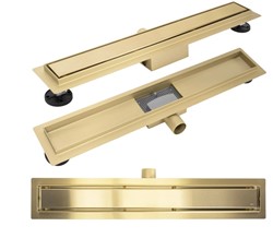 Odpływ liniowy złoty szczotkowany 100 cm Nowoczesny odpływ liniowy z maskownicą 2w1 Odpływ liniowy ze stali nierdzewnej AISI 304 Luksusowe odpływy lin