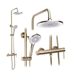złoty szczotkowany zestaw prysznicowy bez wylewki natynkowy zestaw prysznicowy REA system prysznicowy z funkcją Anti-Calc prysznic złoty szczotkowany 