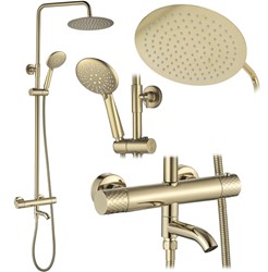 złoty szczotkowany zestaw prysznicowy bez wylewki natynkowy zestaw prysznicowy REA system prysznicowy z funkcją Anti-Calc prysznic złoty szczotkowany 