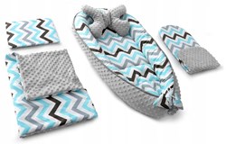 Zestaw 5w1 KOKON MINKY BLUE/GREY ZIG ZAG