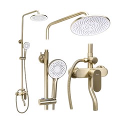 złoty szczotkowany zestaw prysznicowy bez wylewki natynkowy zestaw prysznicowy REA system prysznicowy z funkcją Anti-Calc prysznic złoty szczotkowany 